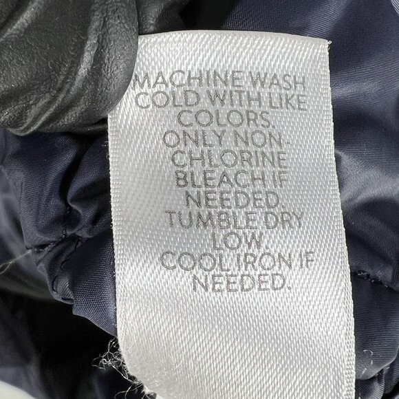 J. Jill Womens Lp Navy Diamond Quilted Down Puffer Jacket Corduroy Trim Snap Up - Picture 14 of 15